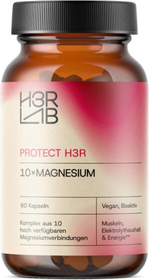 Magnesium Komplex mit B6 & Zink – 10 x Magnesium Complex - Capsules with 10 Bioactive Magnesium Compounds | Magnesium Bisglycinate, Citrate & Malate | For Muscles, Nerves & Energy | Highly Bioavailable | Vegan | 60 Capsules