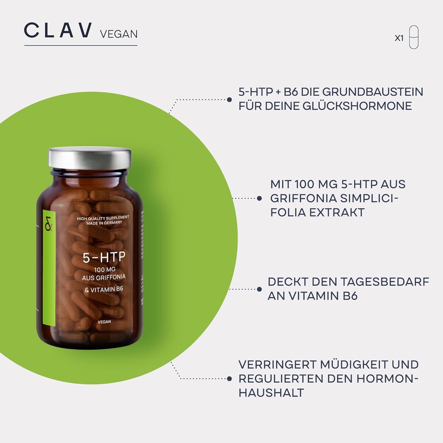 Schlaf-Magnesium mit Melatonin – Natürlich einschlafen & durchschlafen – CLAV Mood Set - N°5 Balance Dopamine Booster + N°6 Recover Better Sleep with Melatonin High Dose + Griffonia 5-HTP + Vitamin B6 - Anti-Stress Nerve Food for a Good Mood – Bild 7