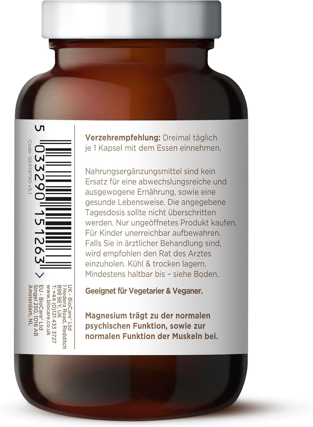 Magnesium 600 mg – BioCare Magnesium Phospholipid Complex - Magnesium and Lecithin - For Normal Nervous System Function - Vegan - 90 Capsules – Bild 9