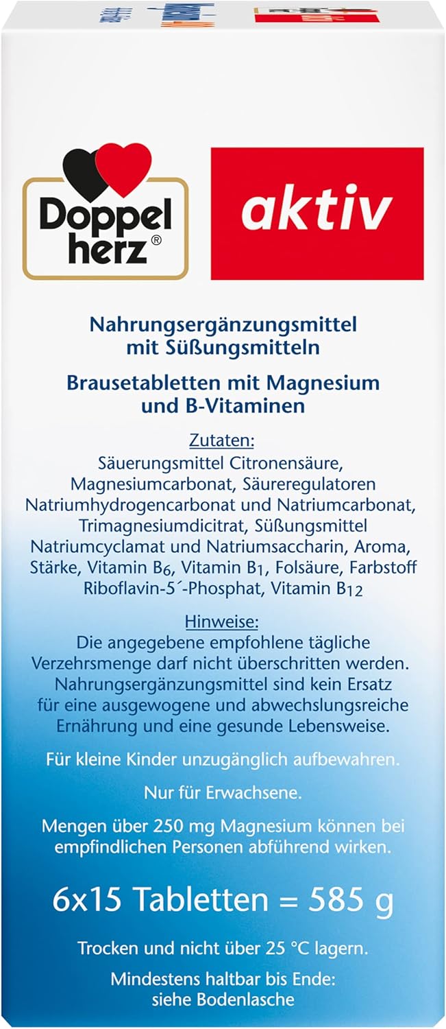 Magnesium Komplex mit B6 & Zink – Doppelherz Magnesium 400 + B1 + B6 + B12 + Folic Acid - Magnesium as a Contribution to Normal Muscle Function - 6 x 15 Effervescent Tablets (Value Pack) – Bild 5