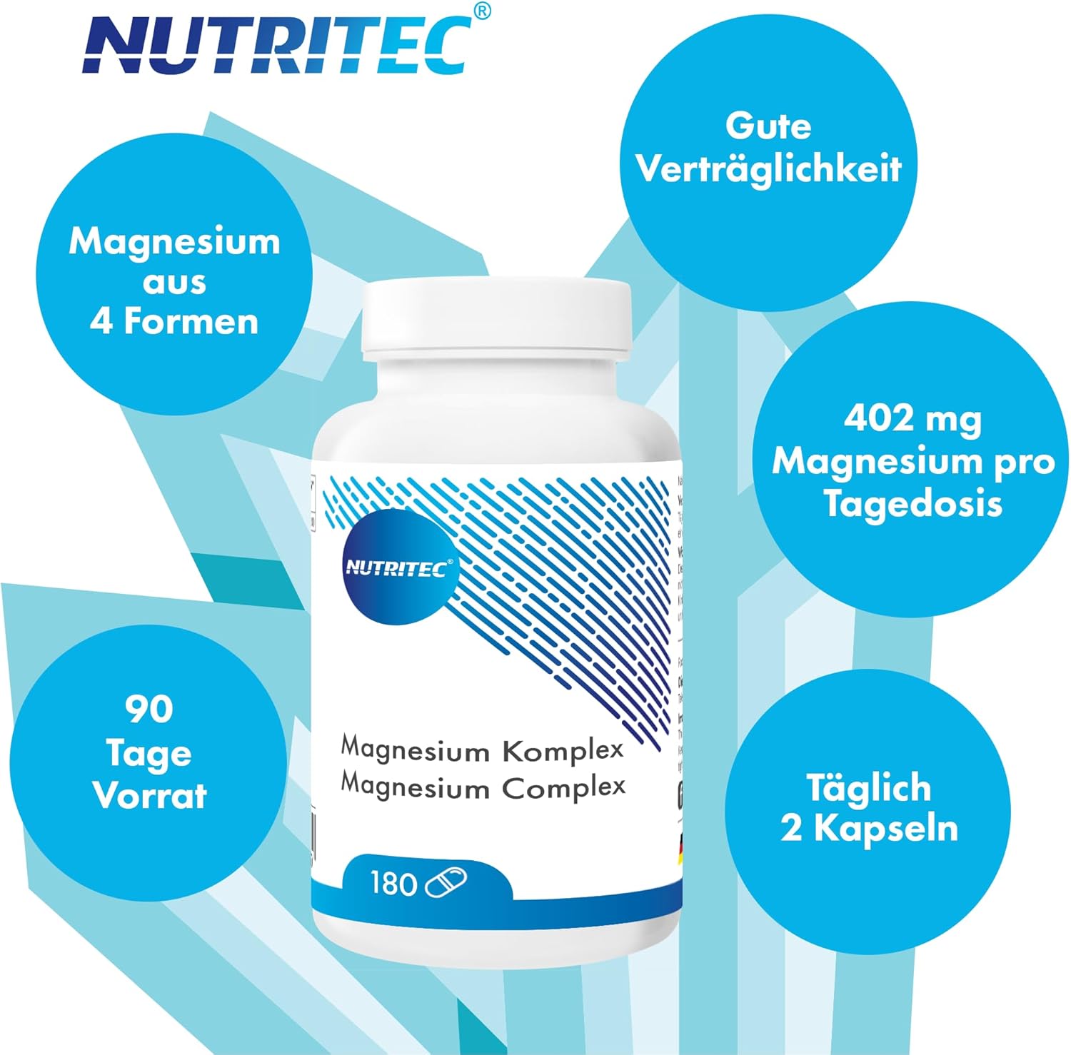 Magnesium 400 mg – Magnesium Complex 180 Caples - Made of Magneisum Gluconate, Magnesium Biscyglinate, Magnesium Dicitrate, Magnesium Oxide, Magnesium Glycerophosphate - High Bioavailability - Vegan – Bild 3