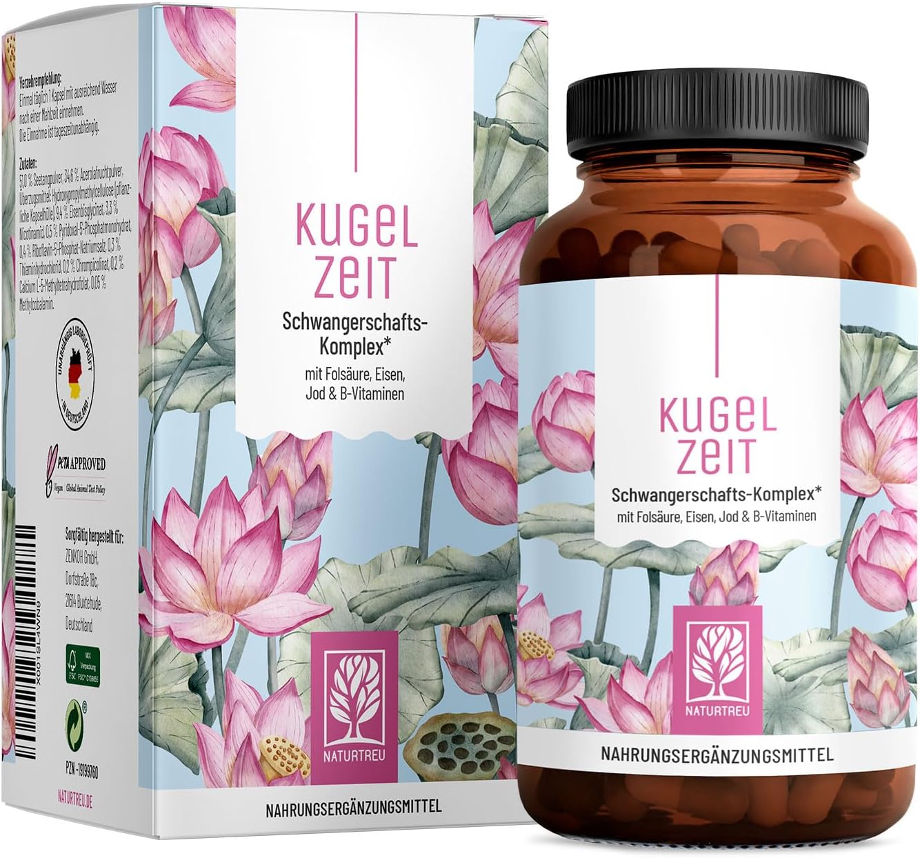Magnesium Komplex mit B6 & Zink – Pregnancy Vitamins - Complex for All Trimesters with Folate Acid, Chrome, Iron, Iodine & 7 Vitamins Vegan - Support in Pregnancy - Ball Time by Naturtreu®