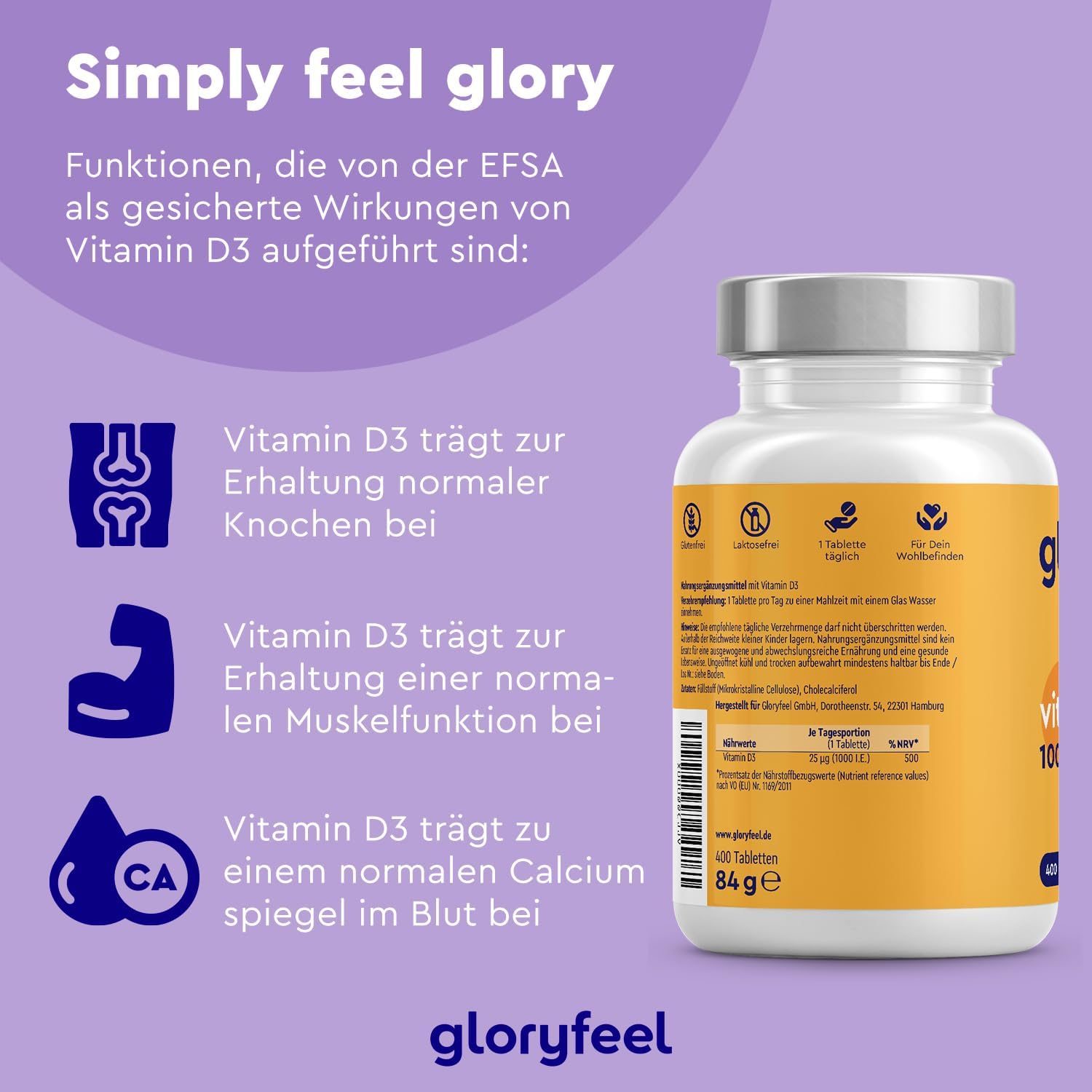 Magnesium 600 mg – Vitamin D Sun Vitamin - 400 Tablets (13 Months) - Laboratory Tested 1000 IU Vitamin D3 Per Tablet - Supports Bones, Teeth, Muscles and Immune System* - No Additives Made in Germany – Bild 6