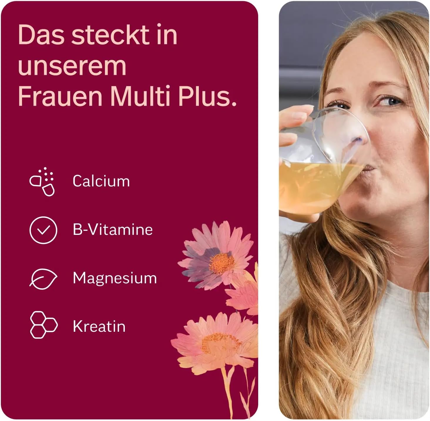 Magnesium Komplex mit B6 & Zink – edubily nutrition Women's Multi Plus - Multivitamin & Mineral Drink for Women - With Calcium, Magnesium, Zinc, Vitamin D & B Vitamins, Creatine, Q10 & Collagen - Sugar Free - 360 g (Passion Fruit) – Bild 3