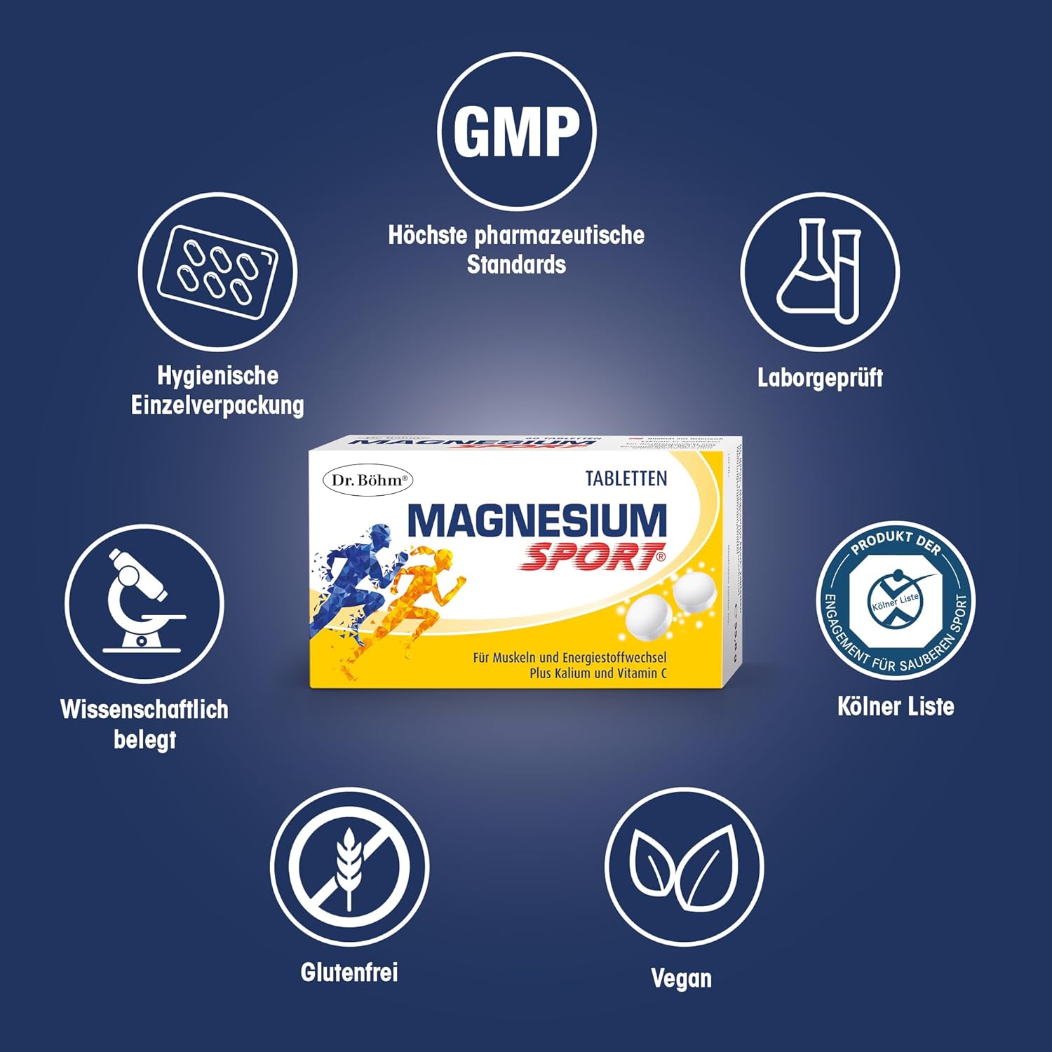 Magnesium 600 mg – Dr. Böhm Magnesium Sport Tablets: For Muscles and Energy Metabolism, with Magnesium, Potassium and Vitamin C, Ideal for Athletes, Pack of 60 – Bild 4
