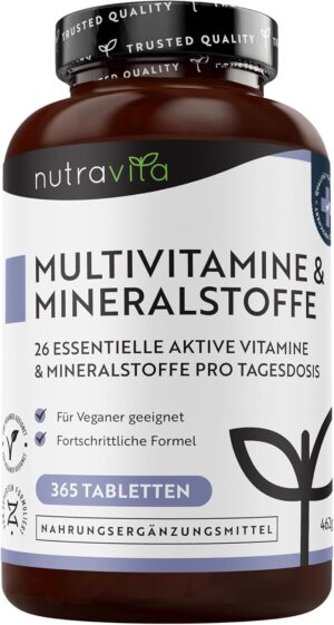 Magnesium Komplex mit B6 & Zink โ Multivitamin & Minerals - 365 High Dose Tablets with Bioactive Forms and Premium Raw Materials - Independently Laboratory Tested - Vegan, Multivitamin Tablets with 26 Active Vitamins