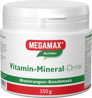 Magnesium Komplex mit B6 & Zink โ Megamax Vitamin Mineral Drink Blood Orange 350 g Multivitamin Dietary Supplement High Dose with Many Important Vitamins, Minerals and Trace Elements Calcium, Magnesium and Zinc
