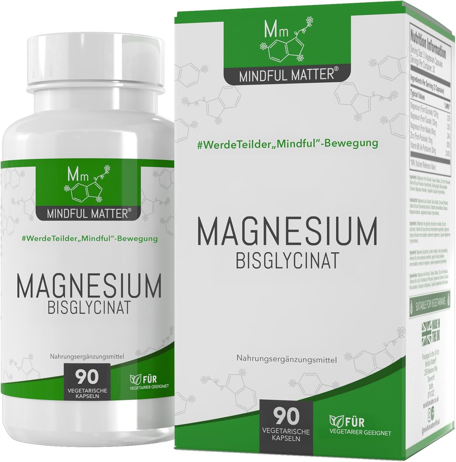 Magnesium 400 mg – MM Magnesium Glycinate | 250mg Magnesium Bisglycinate per Serving | 90 Magnesium Glycinate Capsules | Mag High Dose Capsules | GMO, Gluten & Allergen-free | Made in the UK