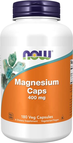 Magnesium 400 mg – Now Foods, Magnesium Caps, 400 mg, 180 Vegan Capsules, Laboratory Tested, Minerals, Gluten Free, Soy Free, Vegetarian