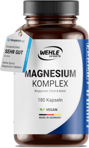 Magnesium Komplex mit B6 & Zink – Magnesium complex. 375mg elementary magnesium per daily dose. Magnesium bisglycinate Magnesium citrate Magnesium alate, high dosage, vegan