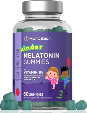 Schlaf-Magnesium mit Melatonin – Natürlich einschlafen & durchschlafen – Horbaach Melatonin Gummies Children, 60 Gummy Bears for Kids, 0.5 mg with Vitamin B6