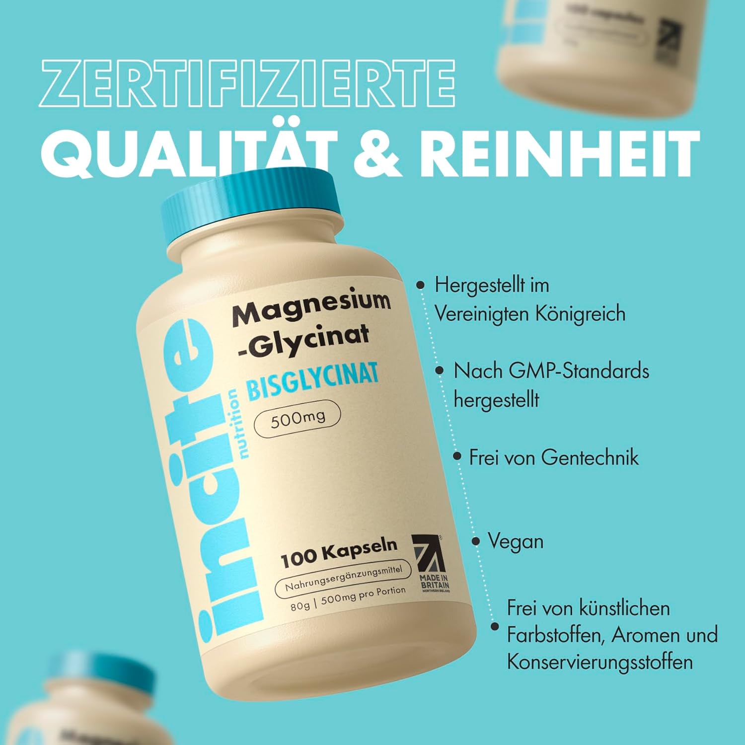 Magnesium 600 mg – Magnesium Glycinate Dietary Supplement - 500 mg - Premium Quality - 100 Vegan, Magnesium Bisglycinate High Dose Capsules Supplements (Tablets for 3 Months) with Highest Bioavailability – Bild 5
