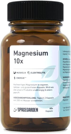 Magnesium Komplex mit B6 & Zink – Spacegarden 60 Magnesium Capsules - 10x Magnesium Complex for Optimal Absorption - Muscle & Relaxation Supporting, Vegan
