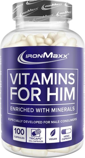 Magnesium Komplex mit B6 & Zink โ Ironmaxx Men's Vitamins for Him Tricaps (Pack of 100), Multicoloured, One Size