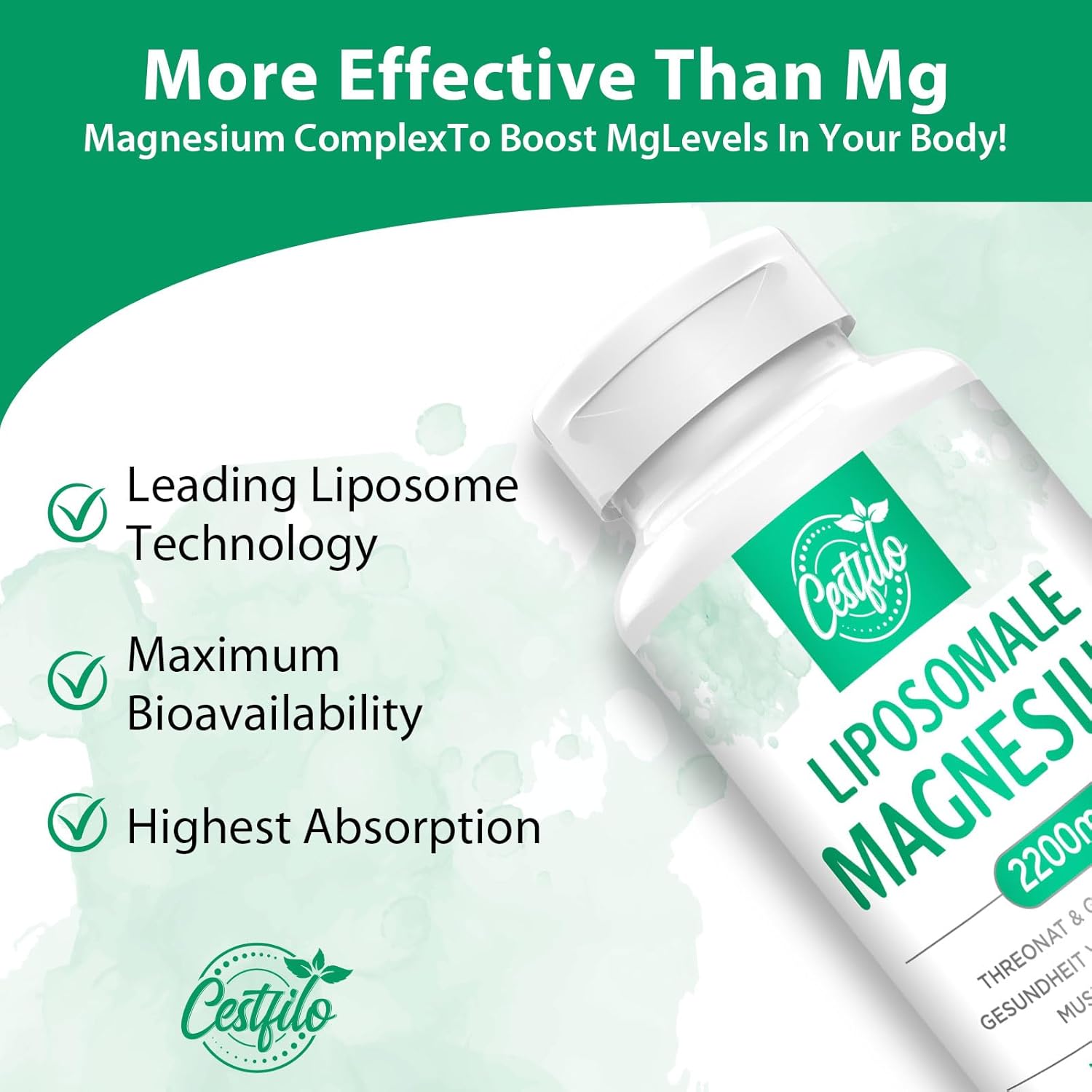 Magnesium 600 mg – Liposomal Magnesium Complex 2200 mg, Gluten-Free, 60 Soft Capsules, High Dose, Natural, Suitable for Women, Men (Pack of 60) – Bild 4
