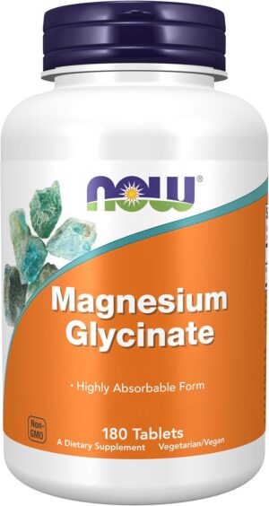 Magnesium 250 mg – Now Foods Magnesium Glycinate, 200 mg Magnesium, 180 Vegan Tablets, Laboratory Tested, Vegetarian, Gluten Free, Soy Free, GMO Free