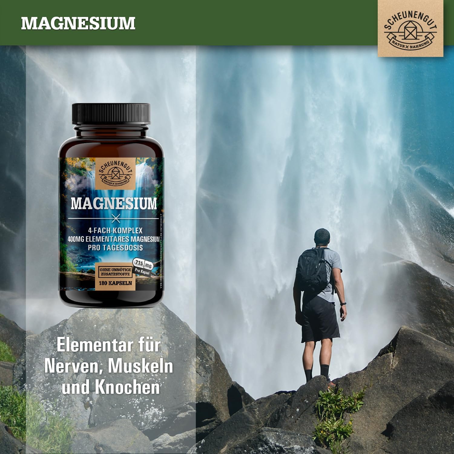 Magnesium 600 mg – Magnesium Complex 1430 mg – Important: Magnesium Bisglycinate as a 4-Way Brand Complex with 1430 mg per Daily Dose (+ 400 mg Element Available) Vegan and Laboratory Tested DE SCHEUNENGUT® – Bild 4