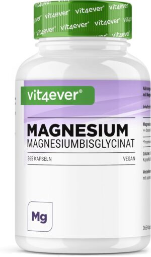 Schlaf-Magnesium mit Melatonin – Natürlich einschlafen & durchschlafen – Magnesium Bisglycinate - 365 Capsules - Premium: Chelated Magnesium - 155 mg Elementary Magnesium per Capsule - Laboratory Tested - Vegan - High Dose