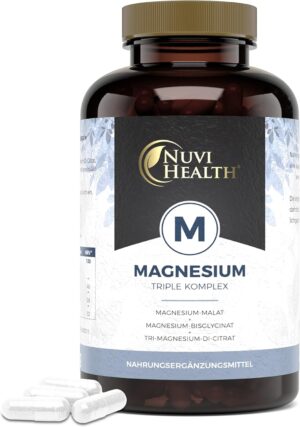 Magnesium Komplex mit B6 & Zink – Nuvi Health Magnesium Complex - 240 Capsules - 375 mg Elementary Magnesium per Daily Dose - Magnesium Bisglycinate, Magnesium Citrate, Magnesium Malate - Vegan - High Dose - Laboratory Tested