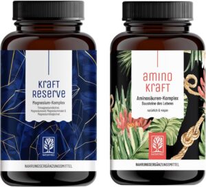 Magnesium Komplex mit B6 & Zink – NATURTREU® Power Reserve Magnesium + Amino Force Amino Acids Bundle - Pack of 2 - 1x Magnesium Complex and 1x EAA Pattern Pellets - Vegan