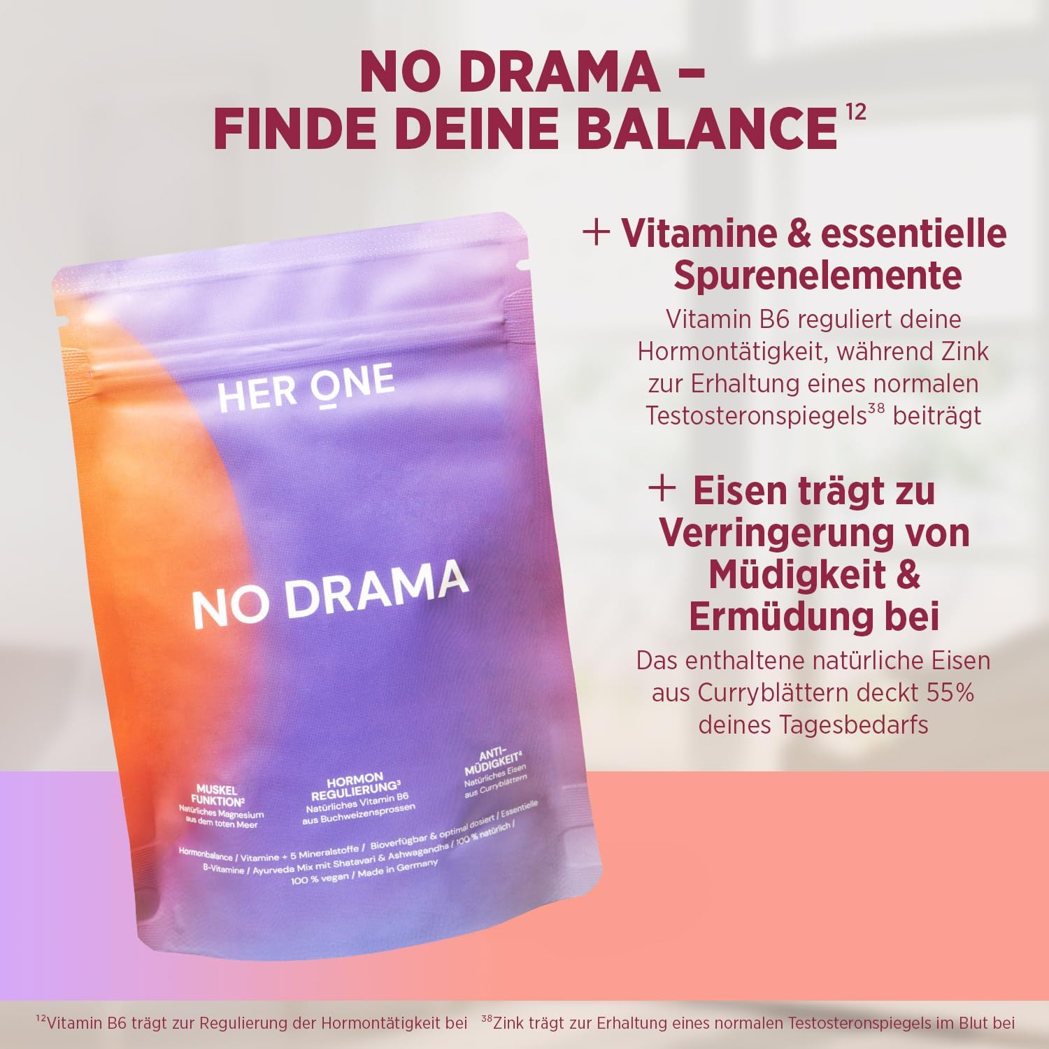 Magnesium Komplex mit B6 & Zink – HER ONE NO DRAMA Hormones & Balance Ashwagandha Capsules with Magnesium Complex, Iron & B Vitamins Ayurveda Ginseng for Women Female Balance Vegan & Gluten Free 100% Natural 60 Capsules – Bild 7