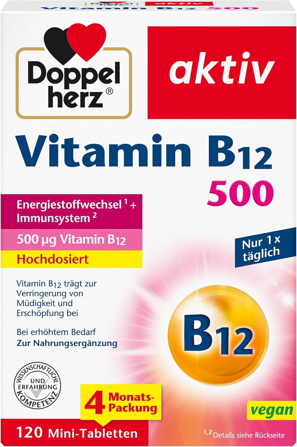 Magnesium Komplex mit B6 & Zink – Doppelherz Vitamin B12 500 - High Dose with 500 μg Vitamin B12 per Tablet - Vegan - 120 Mini Tablets
