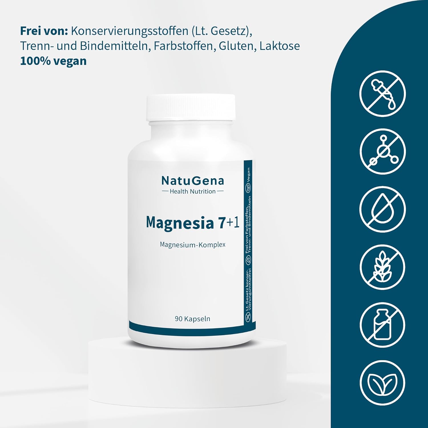 Magnesium Komplex mit B6 & Zink – NatuGena Magnesia 7+1, Magnesium Complex, 8 Different Magnesium Compounds, Electrolyte Balance, 90 Capsules (30 Day Pack) – Bild 4