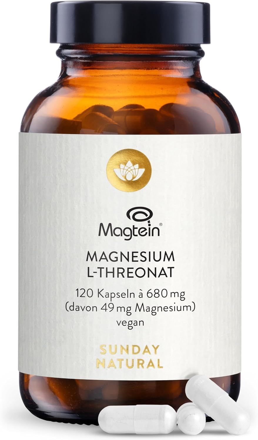 Magnesium Komplex mit B6 & Zink – SUNDAY NATURAL Magnesium Threonate – Brand Raw Material Magtein – 120 Capsules L-Threonate – 2,040 mg Magnesium L-Threonate per Daily Dose – for Supplying the Nervous System & Brain – Laboratory