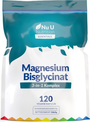 Magnesium Komplex mit B6 & Zink – Magnesium Glycinate 3-in-1 Complex 1813 mg - 120 Vegan Capsules - Triple High Absorption Bisglycinate, Citrate & Malate - 384 mg Elemental Magnesium - Nu U Nutrition