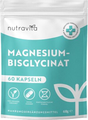 Magnesium 400 mg – Magnesium Bisglycinate Capsules - Magnesium Glycinate - 320 mg Elementary Magnesium per Daily Dose - Vegan - High Dose - Supports Muscle Function and Nervous System - Nutravita