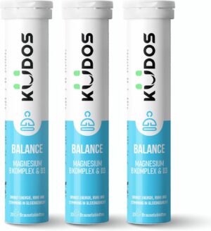 Magnesium Komplex mit B6 & Zink – Kudos Balance - Magnesium Mit B-Vitamin-Komplex Und D3 – Apfelgeschmack - 3 x 20 = 60 Brausetabletten, Made in Germany