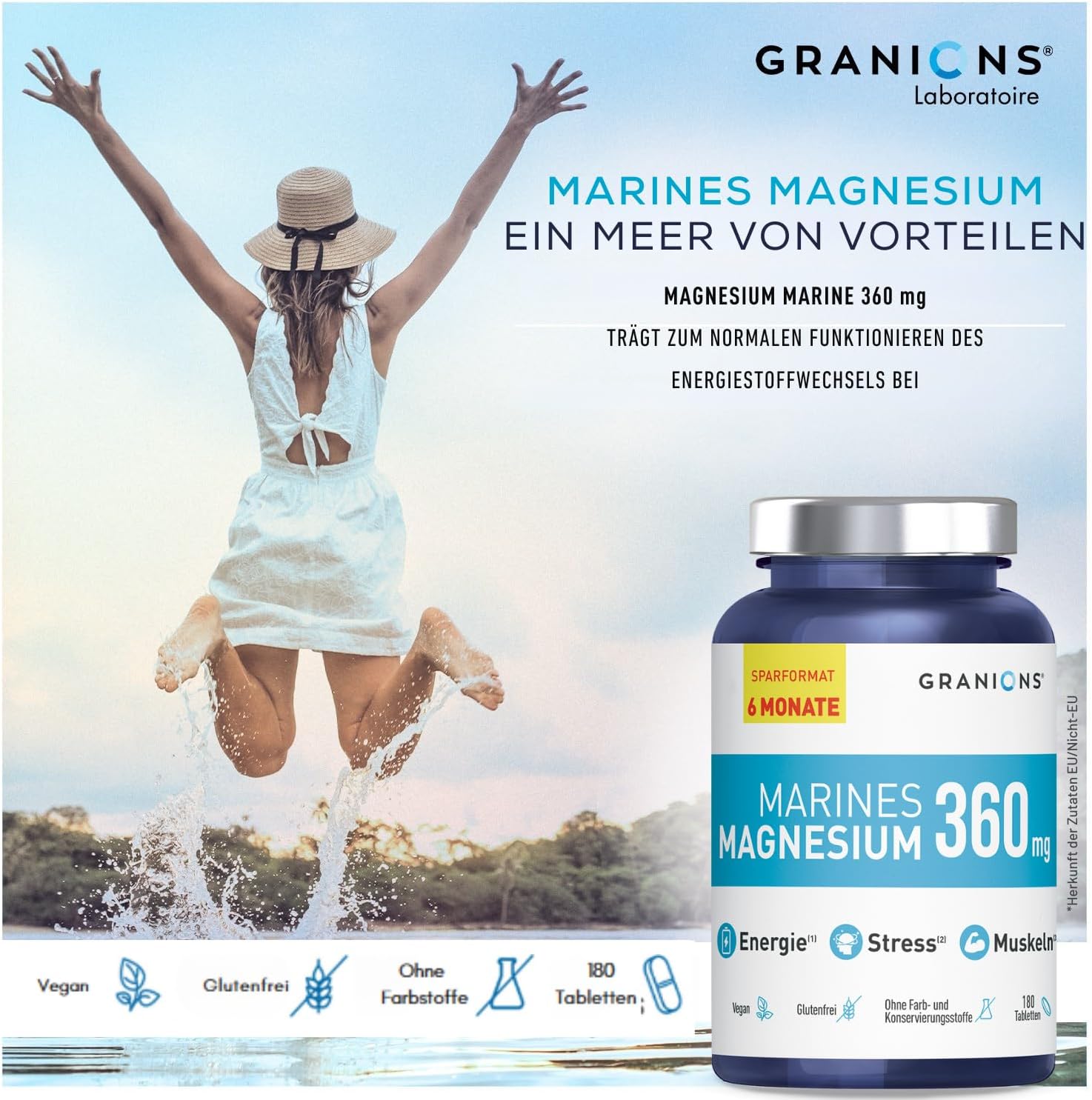 Magnesium Komplex mit B6 & Zink – Magnesium Capsules 360 mg - 6 Months Format - 180 Capsules - Vitamin B6 - Stress, Energy and Muscles - Sea Magnesium and Vitamin B6 - Magnesium B6-180 Tablets – Bild 5