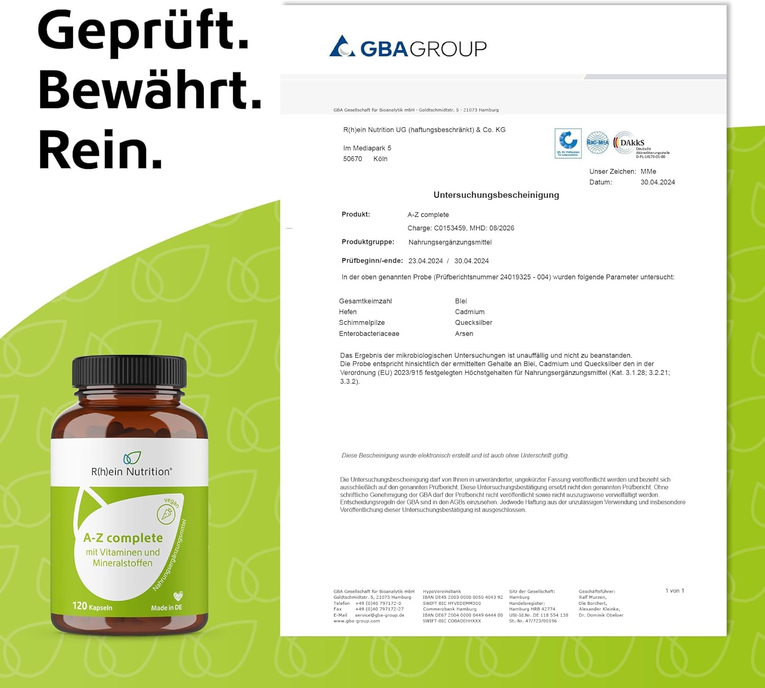 Magnesium Komplex mit B6 & Zink – A-Z Complete - Multivitamin Capsules High Dose - Minerals - 120 Capsules - Zinc Vitamin B Complex Magnesium - Vegan Without Additives - Made in Germany - Rhein Nutrition – Bild 8