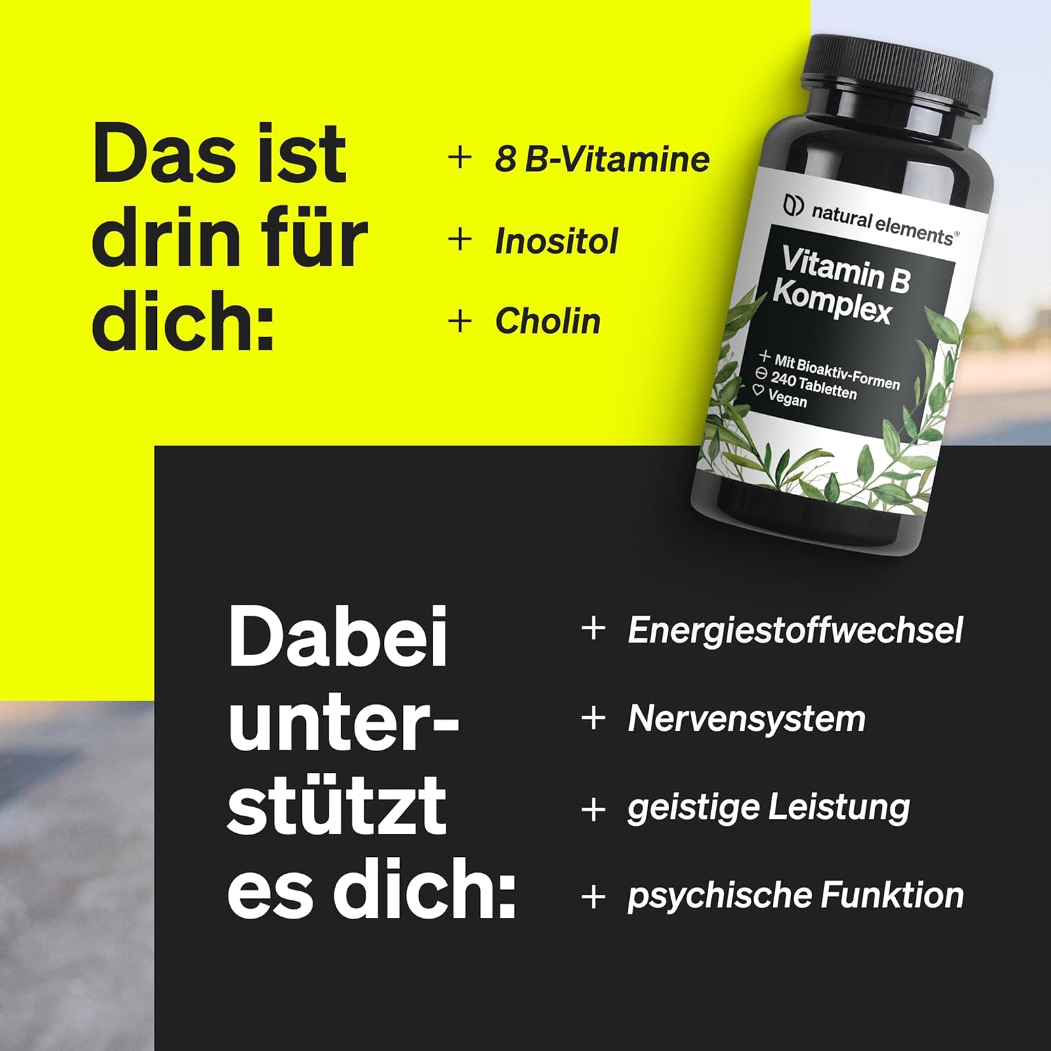 Magnesium Komplex mit B6 & Zink – natural elements Vitamin B Complex - 240 Tablets - with 8 Essential B Vitamins & Cofactors - with Bioactive Forms - Vegan, High Dose - Laboratory Tested – Bild 4