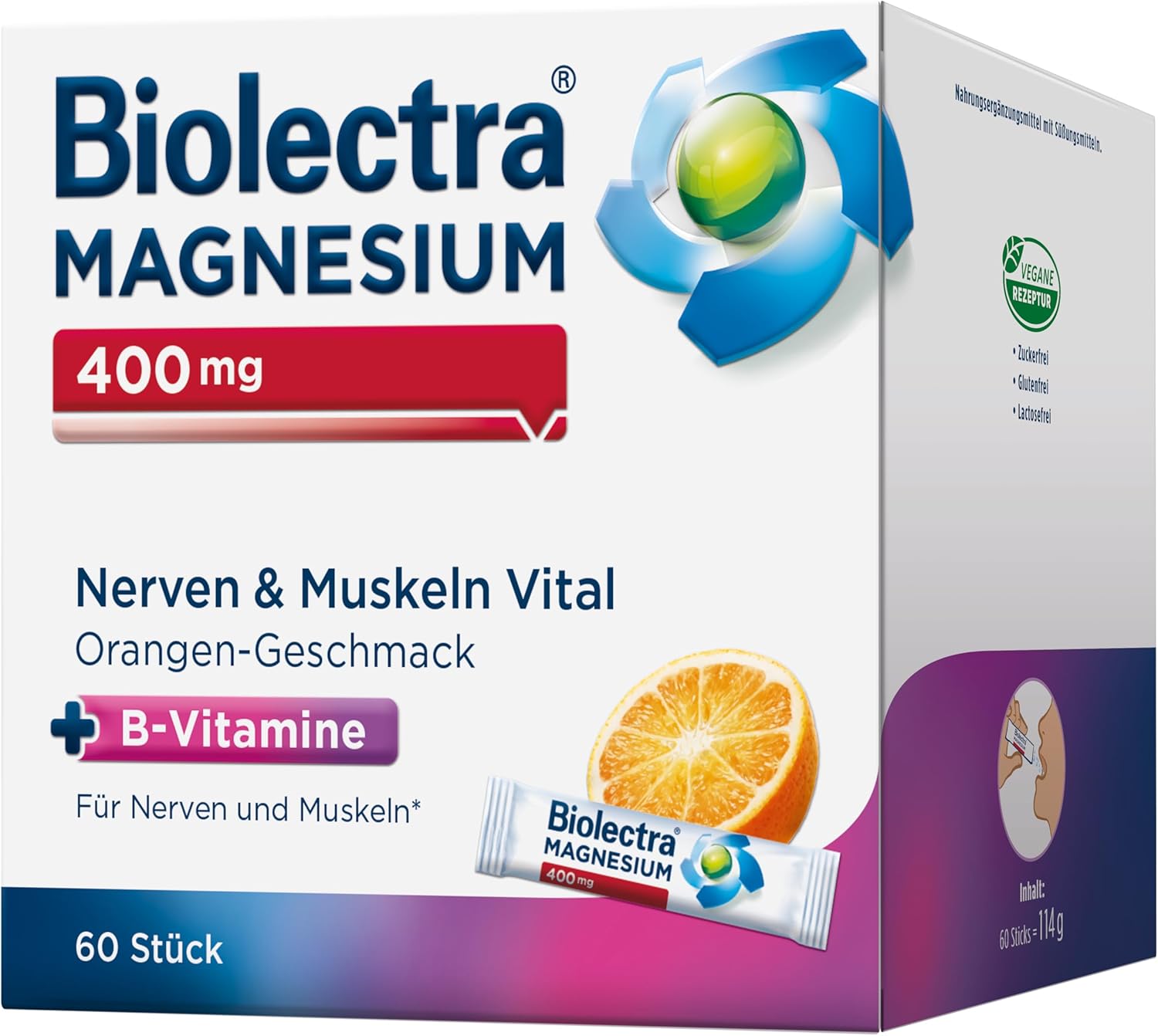 Magnesium 400 mg – Biolectra 400 mg Nerves & Muscles Vital Orange, Pack of 60: For Good Nerves and Relaxed Muscles, with Magnesium and B Vitamins, High Dose