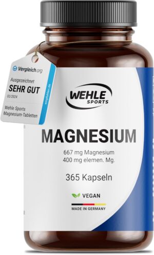 Magnesium 600 mg โ Magnesium, 400 mg, 300 Capsules (10 months supply); Pure Magnesium 400 mg per Capsule Vegan Wehle Sports Premium Quality