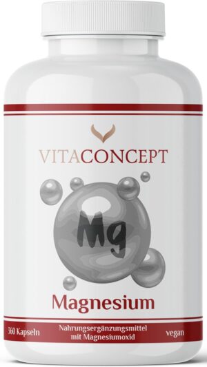 Magnesium 600 mg โ Magnesium Oxide, 360 Capsules, 660 mg, of which 400 mg Elementary Magnesium per Capsule, High Dose, Yearly Supply, Vegan, Produced in Germany, Vitaconcept