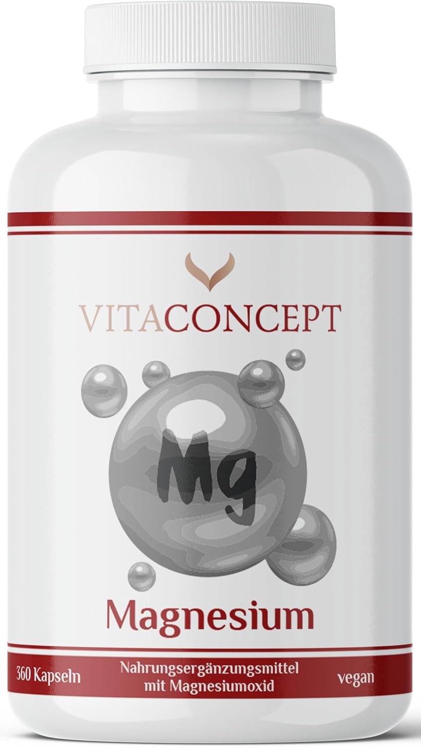 Magnesium 600 mg – Magnesium Oxide, 360 Capsules, 660 mg, of which 400 mg Elementary Magnesium per Capsule, High Dose, Yearly Supply, Vegan, Produced in Germany, Vitaconcept