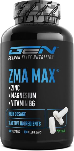 Magnesium Komplex mit B6 & Zink โ ZMA Max - 180 Capsules - High Dose - Zinc + Magnesium + Vitamin B6 - High-quality Complex with Premium Quality, Laboratory Tested - German Elite Nutrition