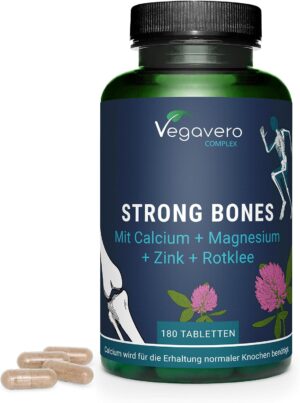 Magnesium 400 mg – Strong Bones | 800 mg Calcium High Dose + 400 mg Magnesium per Day | Laboratory Tested & Vegan | 180 Tablets | No Additives | German Production by Vegavero®