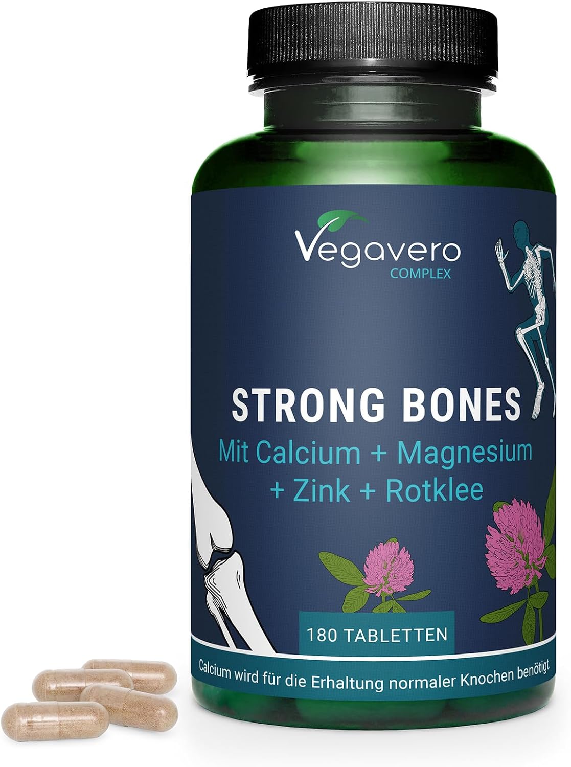 Magnesium 400 mg – Strong Bones | 800 mg Calcium High Dose + 400 mg Magnesium per Day | Laboratory Tested & Vegan | 180 Tablets | No Additives | German Production by Vegavero®