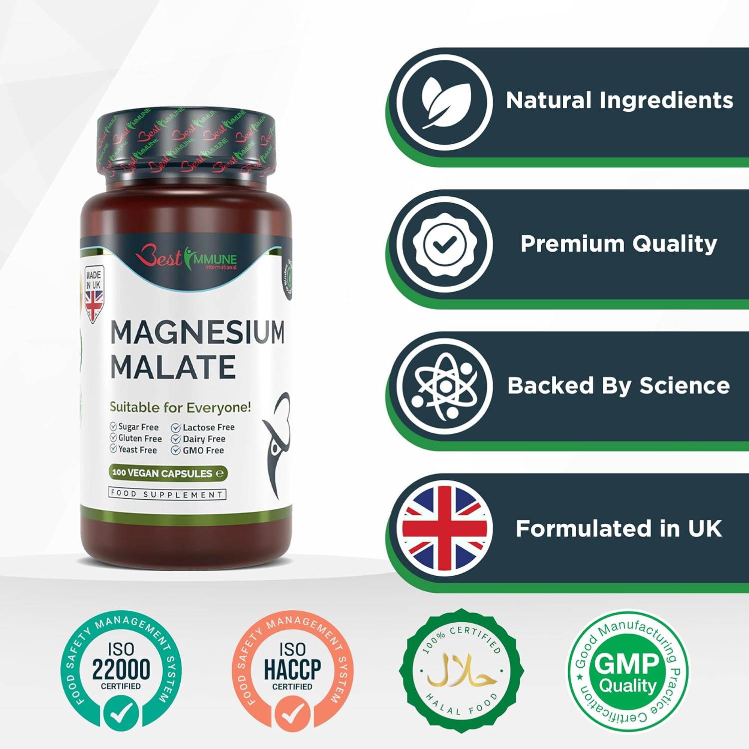 Magnesium 600 mg – Natural Magnesium Malate 500 mg 100 Vegan Capsules – Bild 4