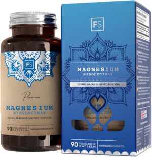 Magnesium 250 mg – FS Magnesium Glycinate | 90 Magnesium Glycinate Bisglycinate Capsules - 250mg Magnesium Bisglycinate Pour Portion | High Dose Capsules | GMO, Gluten & Allergen-free | Made in the UK