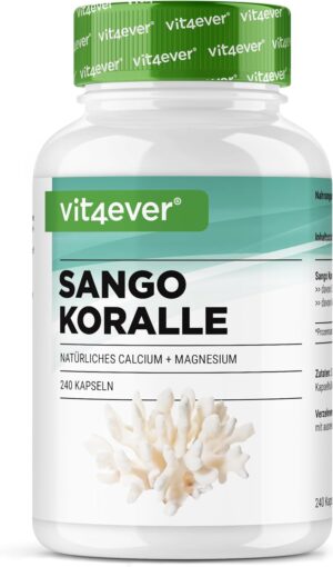 Magnesium 600 mg – Sango Sea Coral - 240 Capsules (3 Months) - 660 mg Calcium & 330 mg Magnesium - Natural Calcium and Magnesium Source - High Dose