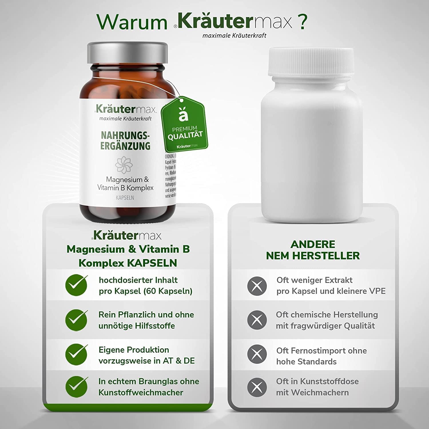 Magnesium Komplex mit B6 & Zink – Kräutermax Magnesium Complex Magnesium High Dose Capsules with Vitamin B Complex According to Original Kräutermax Formula Magnesium Vitamin B Complex Capsules Magnesium Vegan 1 x 60 Pieces – Bild 2