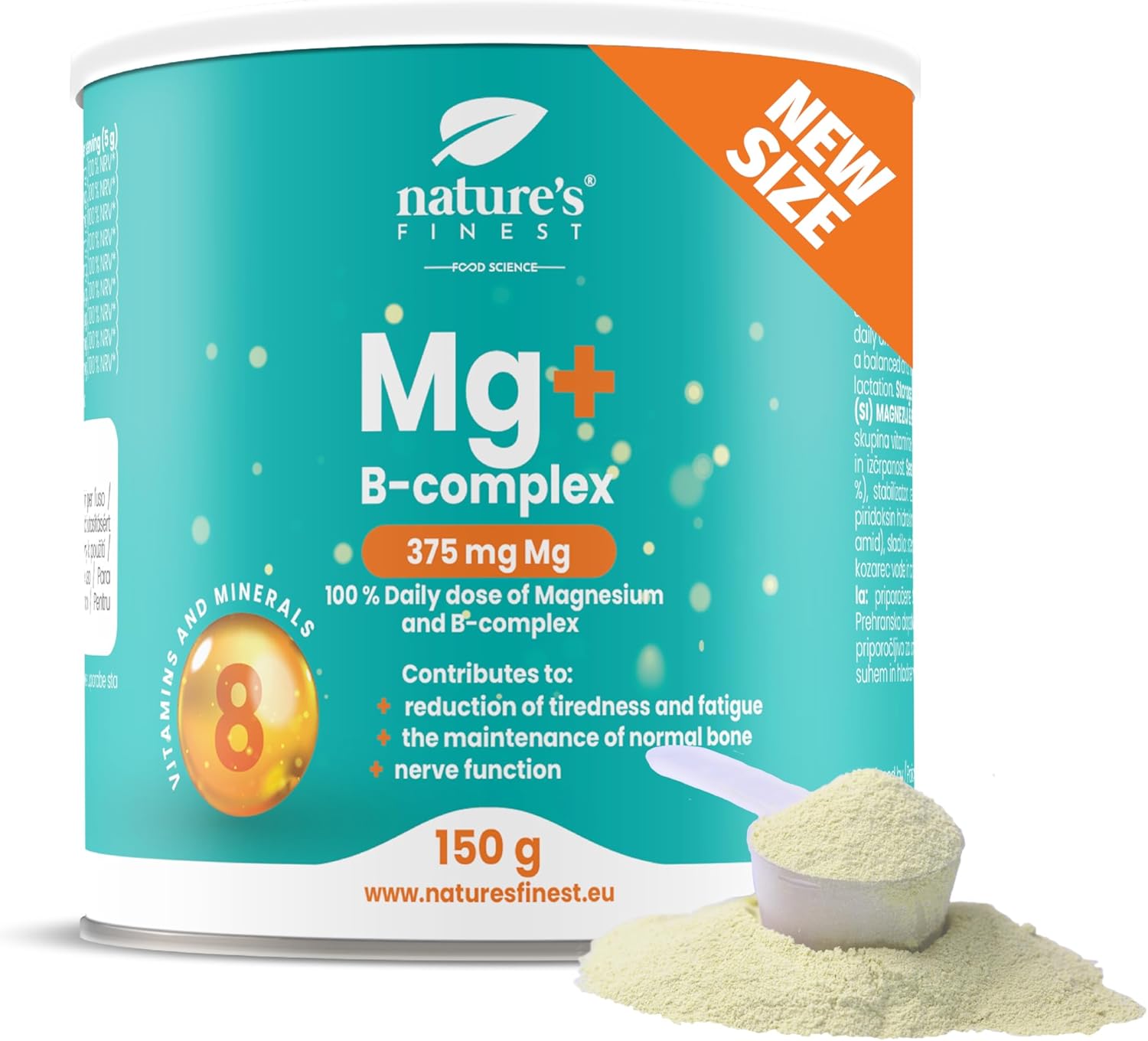 Magnesium Komplex mit B6 & Zink – Nature's Finest Magnesium Citrate High Dose with B Complex - 375 mg Magnesium with Vitamin B Complex 5 - Magnesium Complex Powder for Energy, Muscles & Nerves - Orange - 150 g - Made in the EU