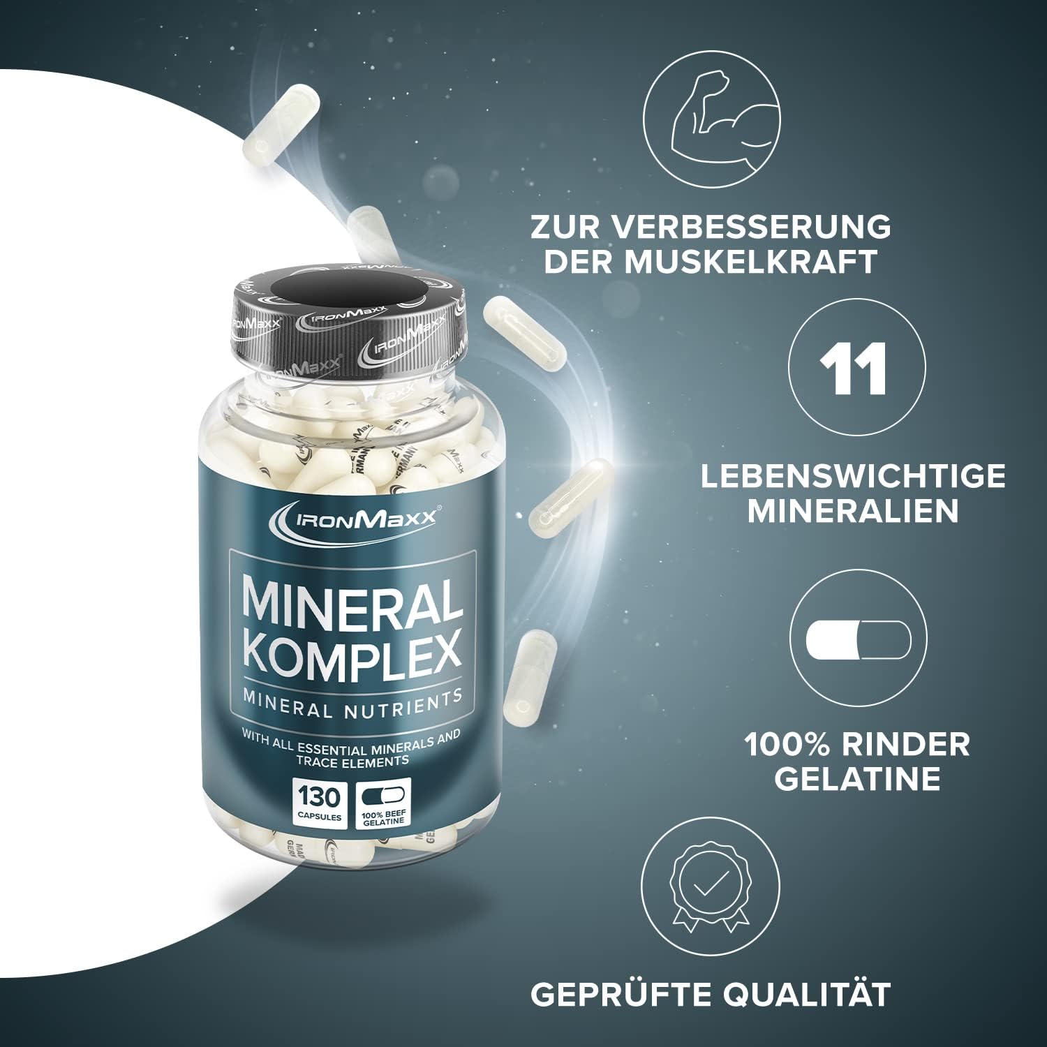 Magnesium Komplex mit B6 & Zink – Ironmaxx 1396mg Mineralkomplex Capsules - Pack of 130 Capsules – Bild 2