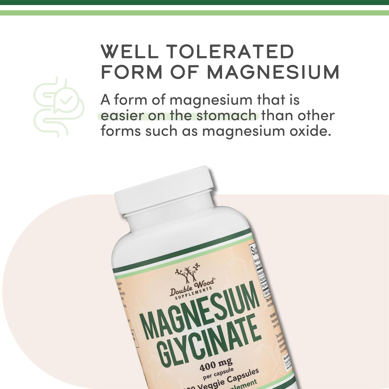 Magnesium 400 mg – Magnesium Glycinate 400 mg, 180 Capsules (Vegan Safe, Manufactured and Third Party Tested in The USA, Gluten Free, Non-GMO) High Absorption Magnesium by Double Wood Supplements – Bild 3
