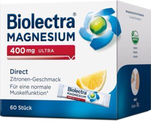Magnesium 400 mg – Biolectra Magnesium Direct Sticks Lemon 400 mg Pack of 60: For Normal Muscle Function with Increased Need, Magnesium Direct Sticks, High Dose