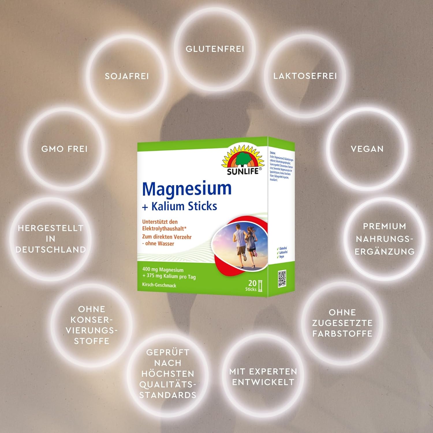 Magnesium 400 mg – SUNLIFE Magnesium & Potassium Sticks 1 x 20 Sticks – Magnesium Potassium with Cherry Flavour – Sticks with 400 mg Magnesium & 375 mg Potassium – Vegan & Gluten-Free – for Quick Direct Consumption – Bild 6
